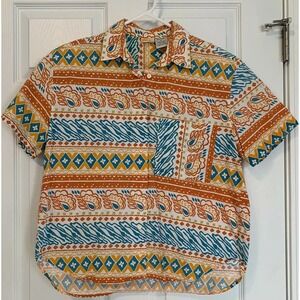 American Weekend Women's Top Size Medium Tribal Floral Vintage Shoulder Pads